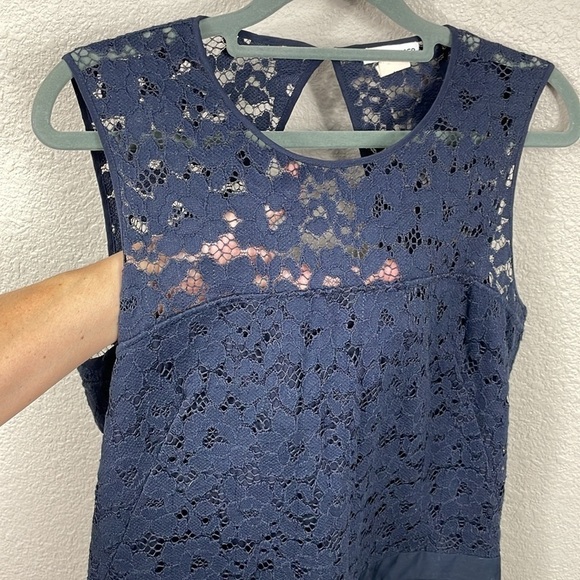 Club Monaco Alexus Mixed Media Lace Cotton Sleeveless Romper Navy Blue Sz 10 - Picture 5 of 12
